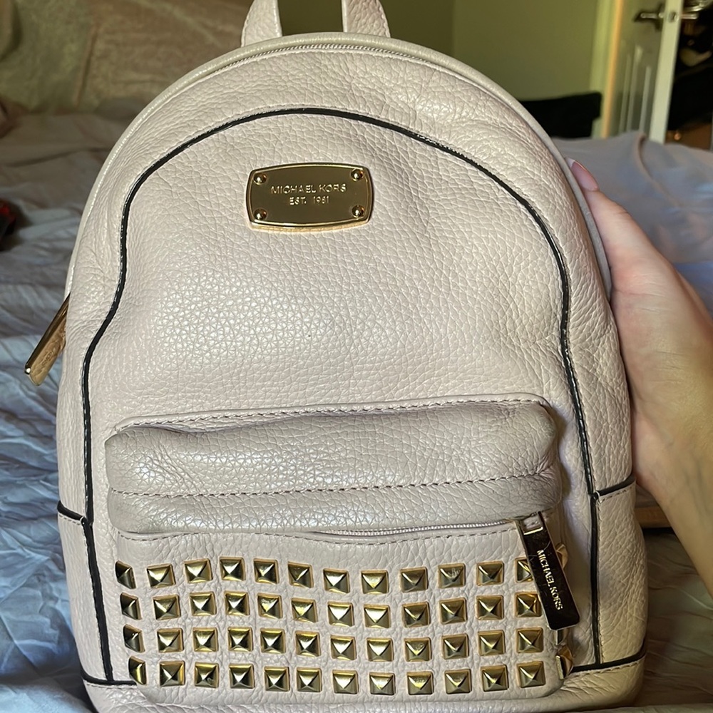Authentic Michael Kors studded small backpack, dusty light pink and gold details